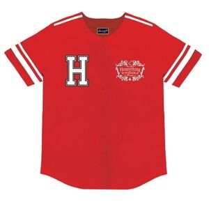 •Hennything is Possible• Red Graphic Round Neck Baseball Jersey